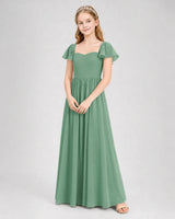 Eucalyptus Chiffon A-line Junior Bridesmaid Dress Front View