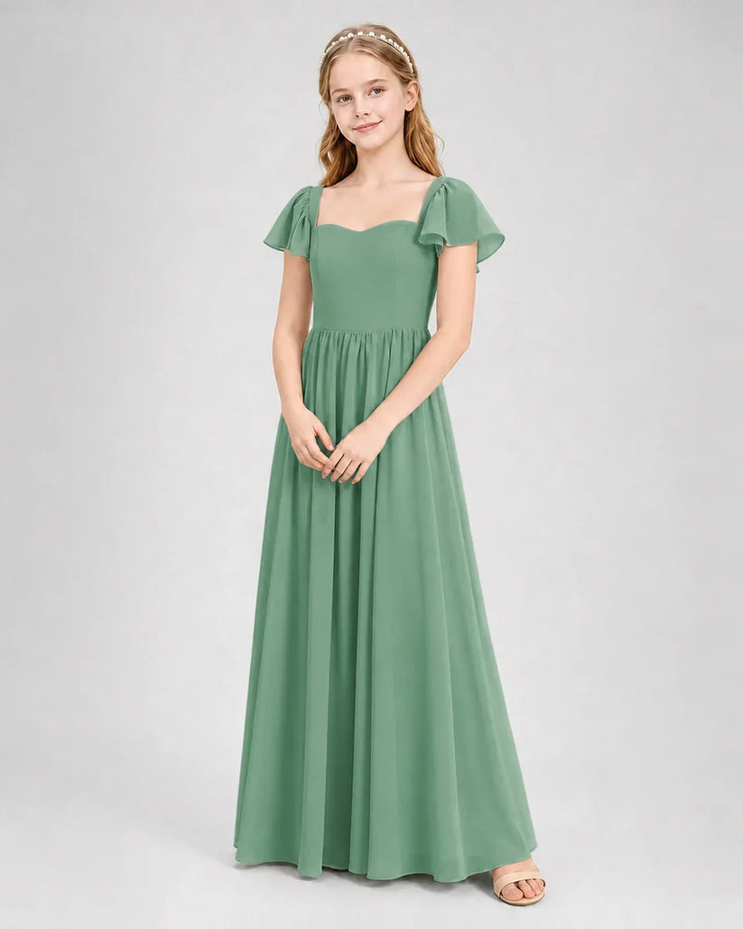 Eucalyptus Chiffon A-line Junior Bridesmaid Dress Front View