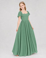 Eucalyptus Chiffon A-line Junior Bridesmaid Dress Front View