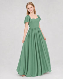 Eucalyptus Junior Bridesmaid Dress Flutter Sleeve Chiffon Long Gown
