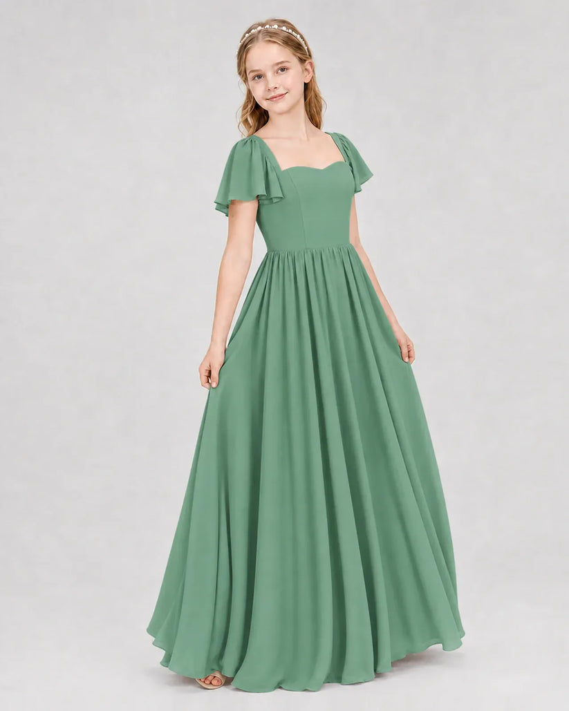 Eucalyptus Chiffon A-line Junior Bridesmaid Dress Front View