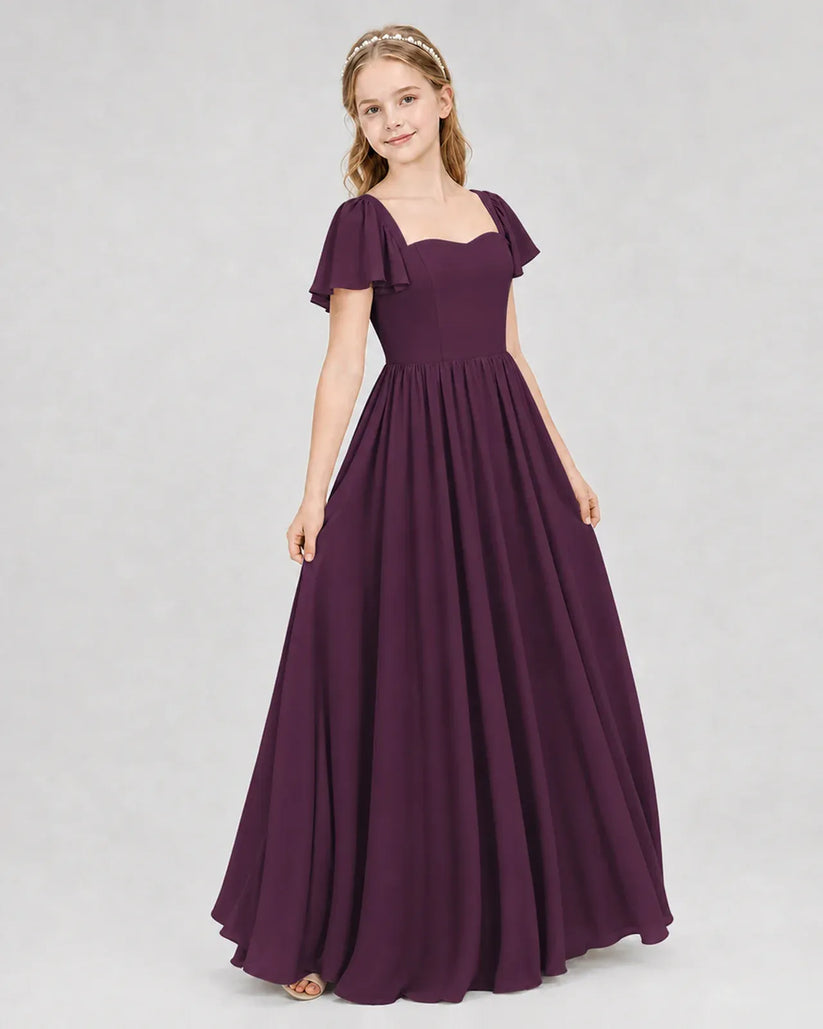 Grape Chiffon A-line Junior Bridesmaid Dress Front View