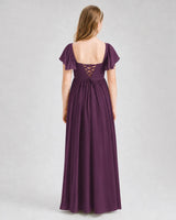 Grape Chiffon A-line Junior Bridesmaid Dress Back View