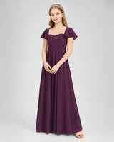 Grape Chiffon A-line Junior Bridesmaid Dress Front View