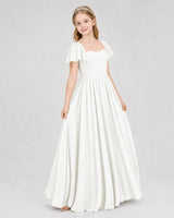 Ivory Chiffon A-line Junior Bridesmaid Dress Front View