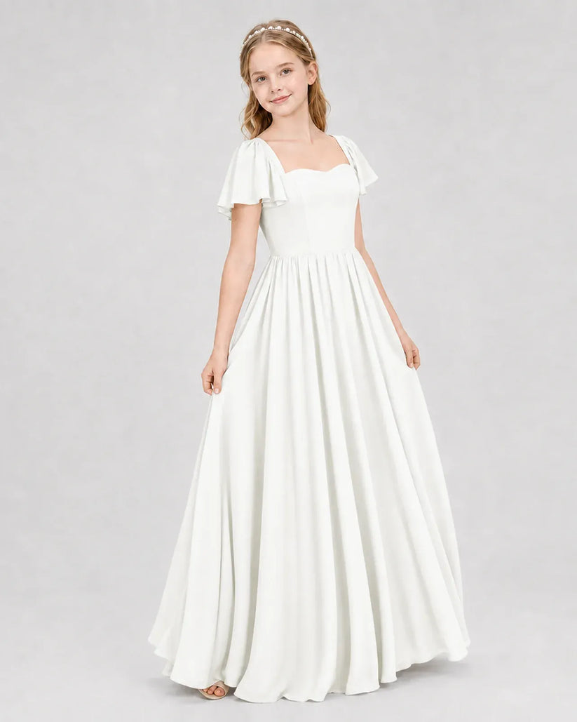 Ivory Chiffon A-line Junior Bridesmaid Dress Front View