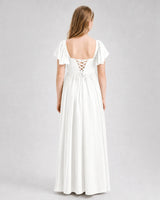 Ivory Chiffon A-line Junior Bridesmaid Dress Back View