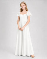 Ivory Chiffon A-line Junior Bridesmaid Dress Front View