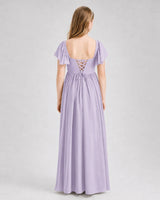 Lavender Chiffon A-line Junior Bridesmaid Dress Back View