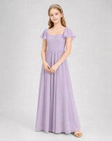 Lavender Chiffon A-line Junior Bridesmaid Dress Front View