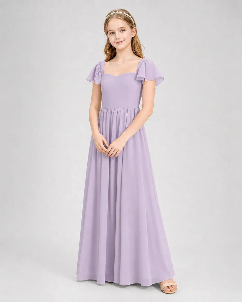 Lavender Chiffon A-line Junior Bridesmaid Dress Front View
