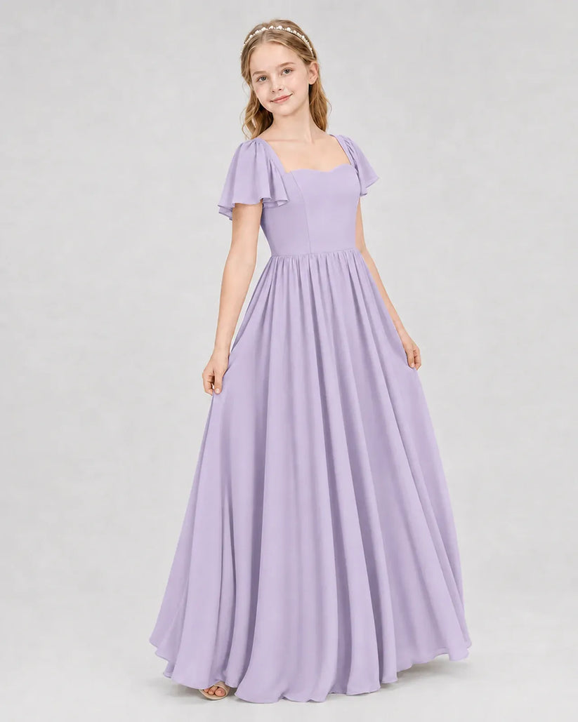 Lavender Chiffon A-line Junior Bridesmaid Dress Front View