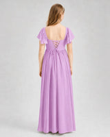 Lilac Chiffon A-line Junior Bridesmaid Dress Back View