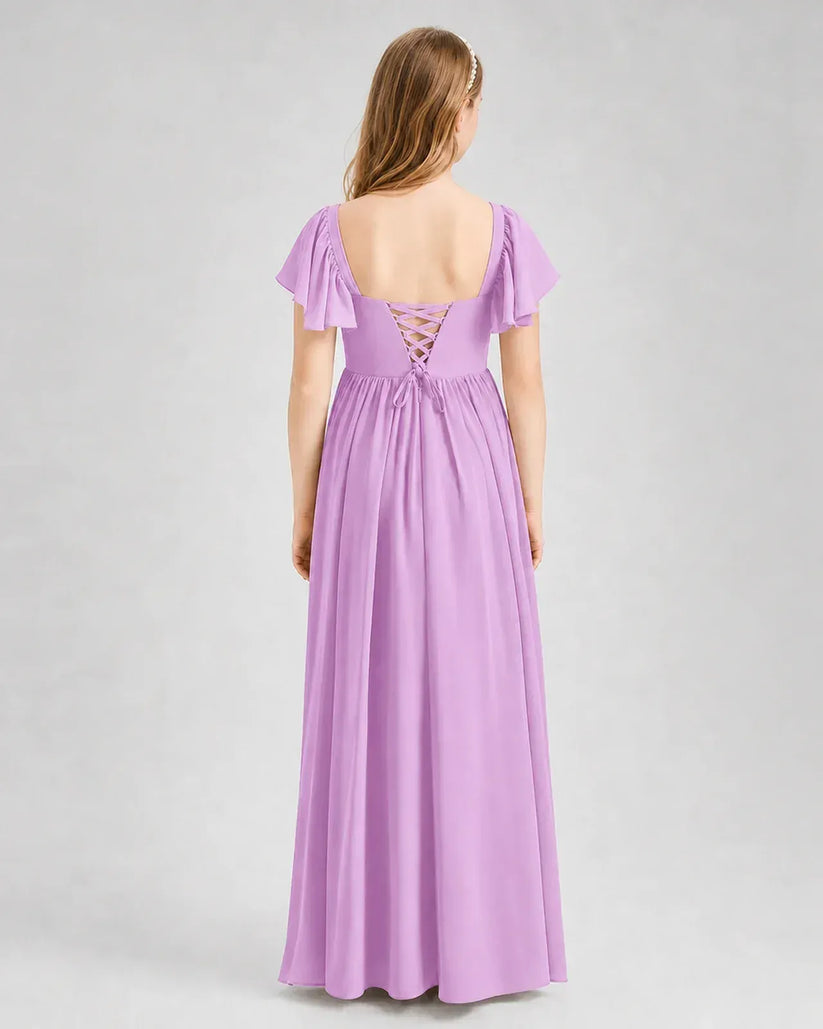 Lilac Chiffon A-line Junior Bridesmaid Dress Back View