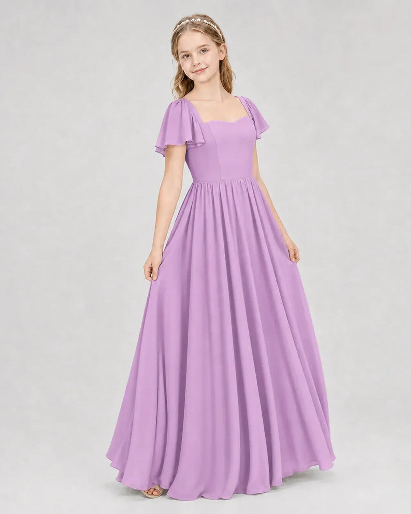 Lilac Chiffon A-line Junior Bridesmaid Dress Front View