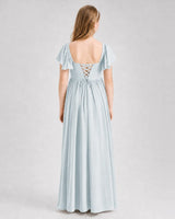 Mist Chiffon A-line Junior Bridesmaid Dress Back View
