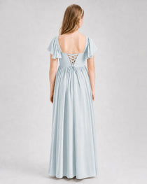 Mist Junior Bridesmaid Dress Flutter Sleeve Chiffon Long Gown