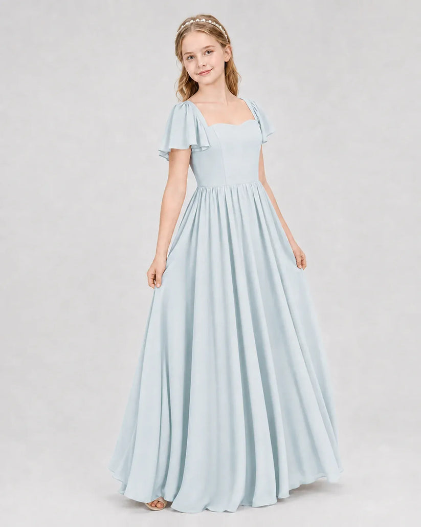 Mist Chiffon A-line Junior Bridesmaid Dress Front View