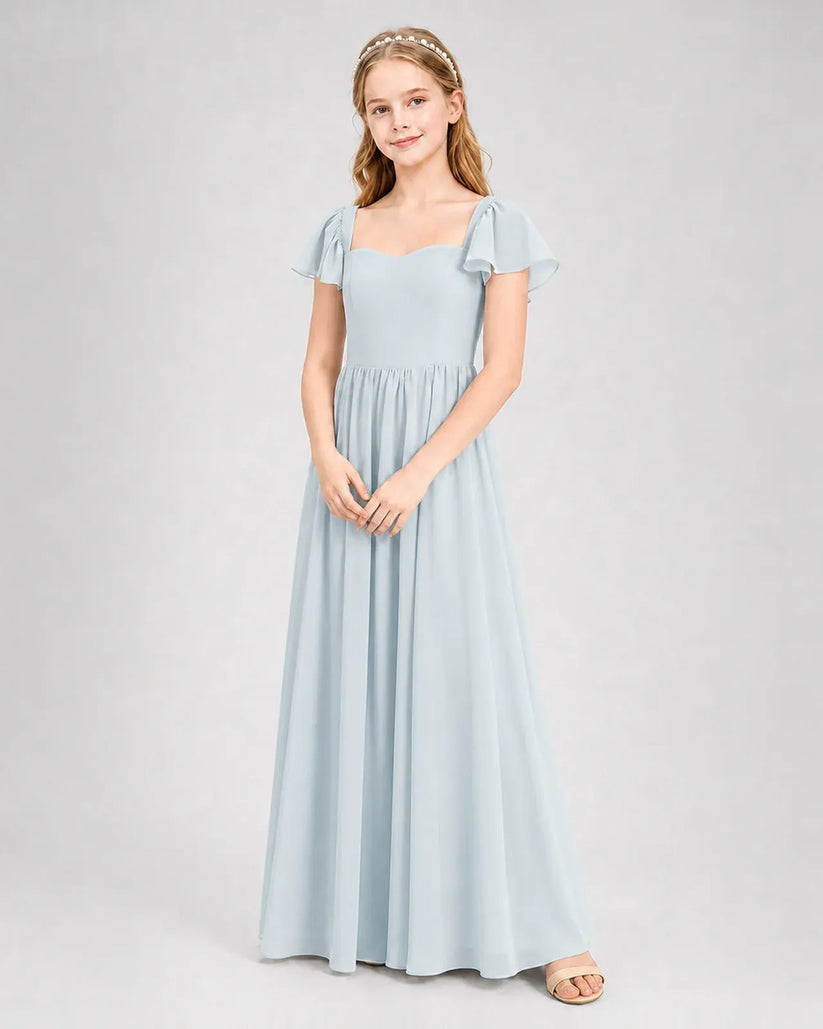 Mist Chiffon A-line Junior Bridesmaid Dress Front View