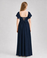 Navy Blue Chiffon A-line Junior Bridesmaid Dress Back View