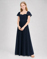 Navy Blue Chiffon A-line Junior Bridesmaid Dress Front View