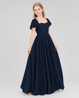 Navy Blue Chiffon A-line Junior Bridesmaid Dress Front View