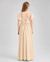 Peach Chiffon A-line Junior Bridesmaid Dress Back View