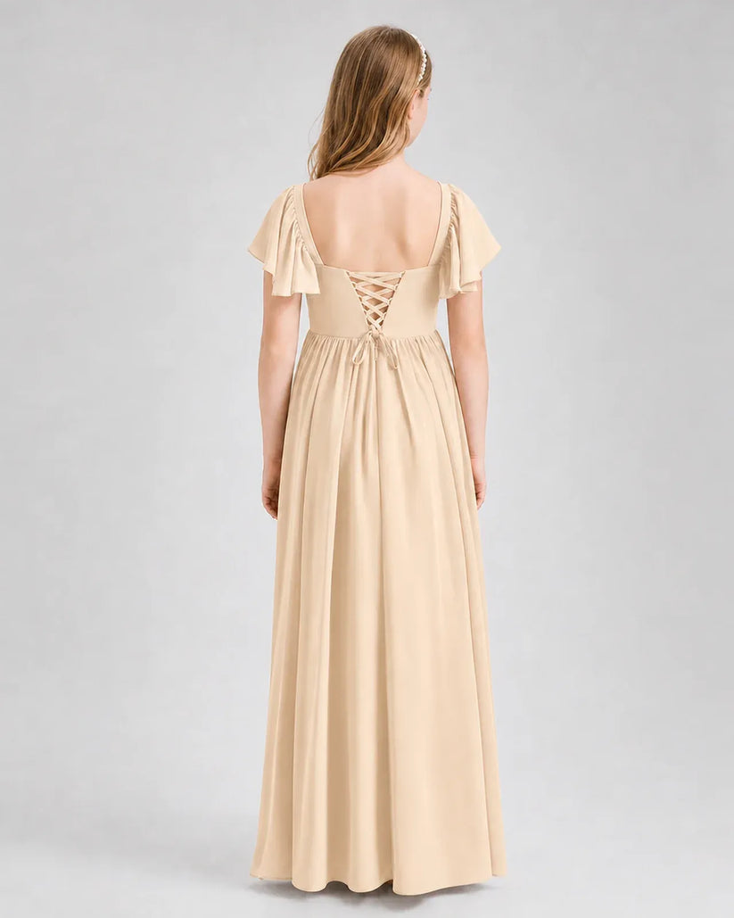 Peach Chiffon A-line Junior Bridesmaid Dress Back View