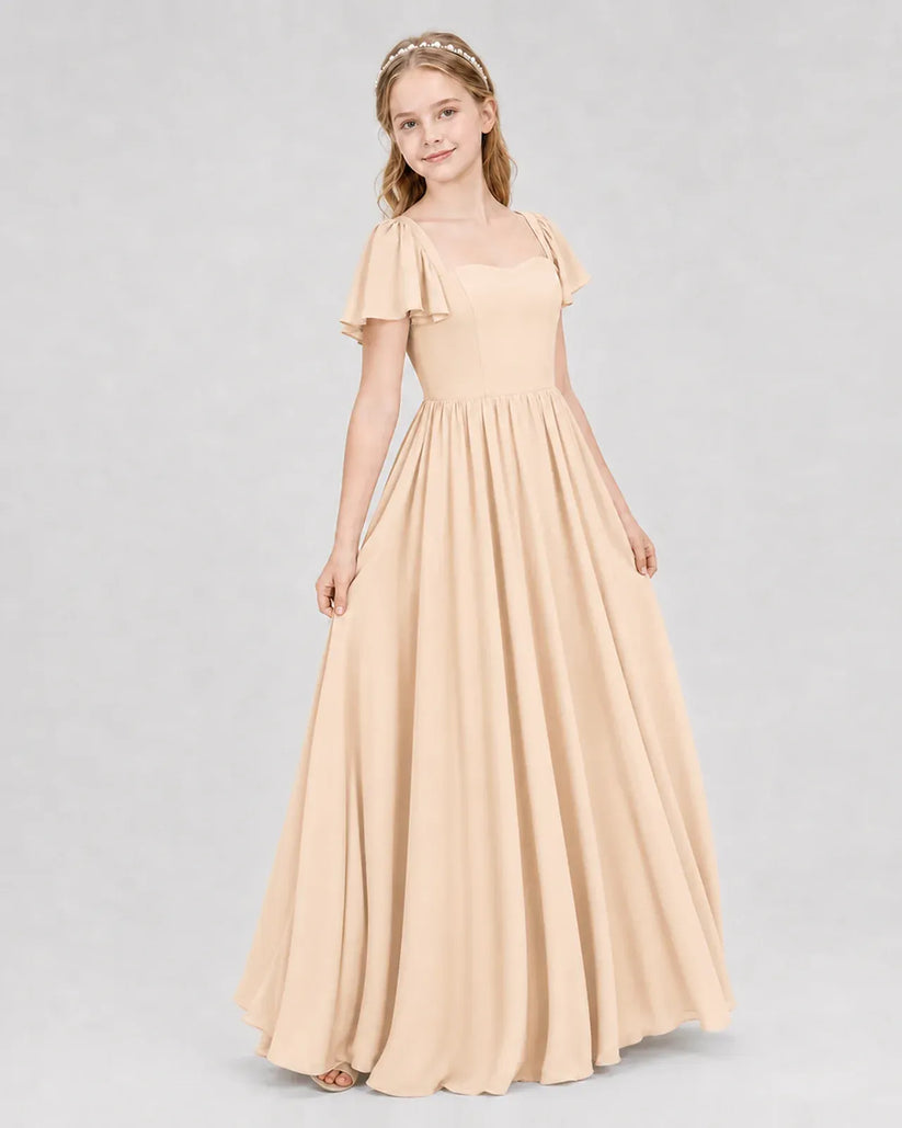 Peach Chiffon A-line Junior Bridesmaid Dress Front View