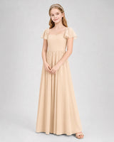 Peach Chiffon A-line Junior Bridesmaid Dress Front View