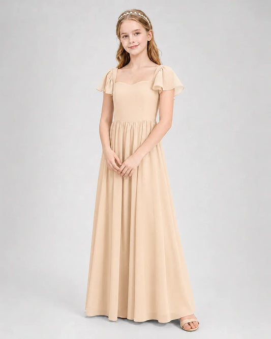 Peach Chiffon A-line Junior Bridesmaid Dress Front View