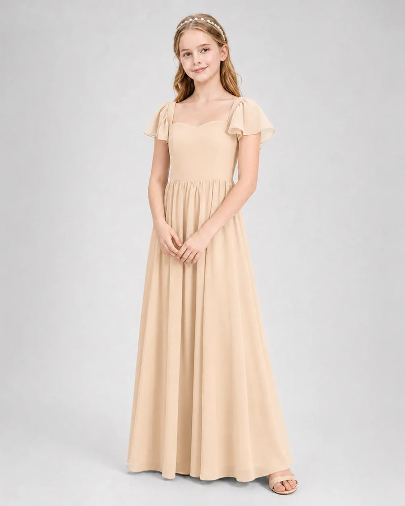 Peach Chiffon A-line Junior Bridesmaid Dress Front View