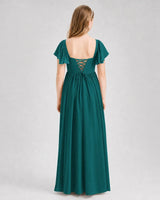 Peacock Chiffon A-line Junior Bridesmaid Dress Back View