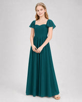 Peacock Chiffon A-line Junior Bridesmaid Dress Front View
