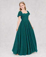Peacock Chiffon A-line Junior Bridesmaid Dress Front View