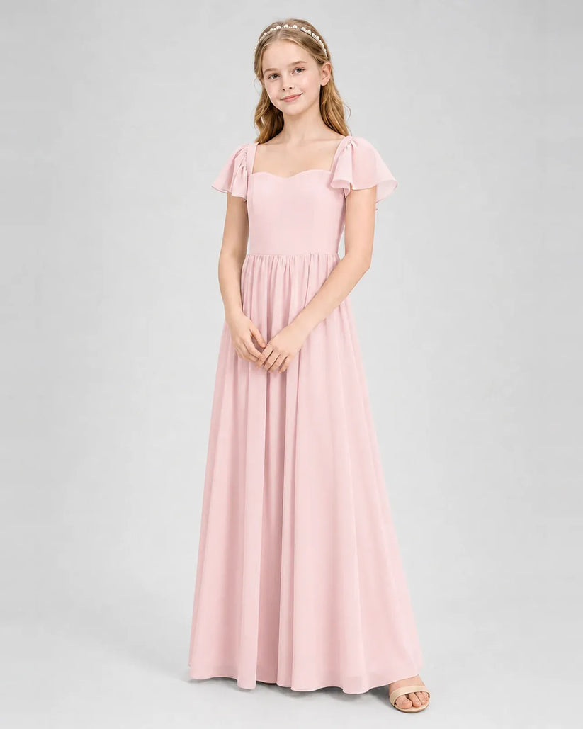 Pink Chiffon A-line Junior Bridesmaid Dress Front View