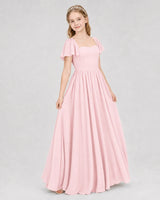 Pink Chiffon A-line Junior Bridesmaid Dress Front View