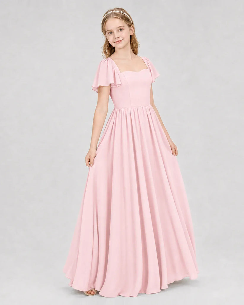 Pink Chiffon A-line Junior Bridesmaid Dress Front View