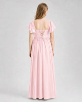 Pink Chiffon A-line Junior Bridesmaid Dress Back View