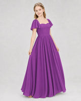 Purple Chiffon A-line Junior Bridesmaid Dress Front View