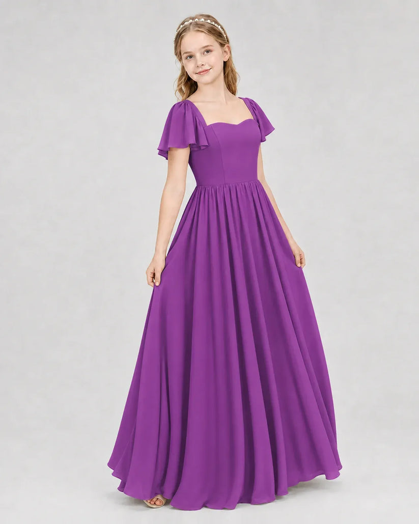 Purple Chiffon A-line Junior Bridesmaid Dress Front View