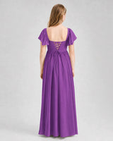 Purple Chiffon A-line Junior Bridesmaid Dress Back View