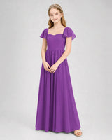 Purple Chiffon A-line Junior Bridesmaid Dress Front View