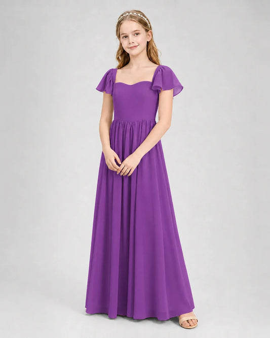 Purple Chiffon A-line Junior Bridesmaid Dress Front View
