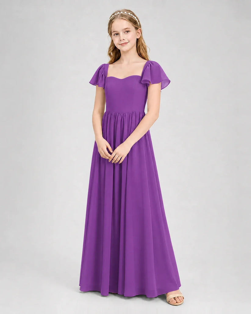 Purple Chiffon A-line Junior Bridesmaid Dress Front View
