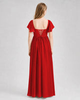 Red Chiffon A-line Junior Bridesmaid Dress Back View