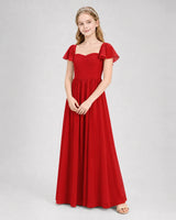 Red Chiffon A-line Junior Bridesmaid Dress Front View