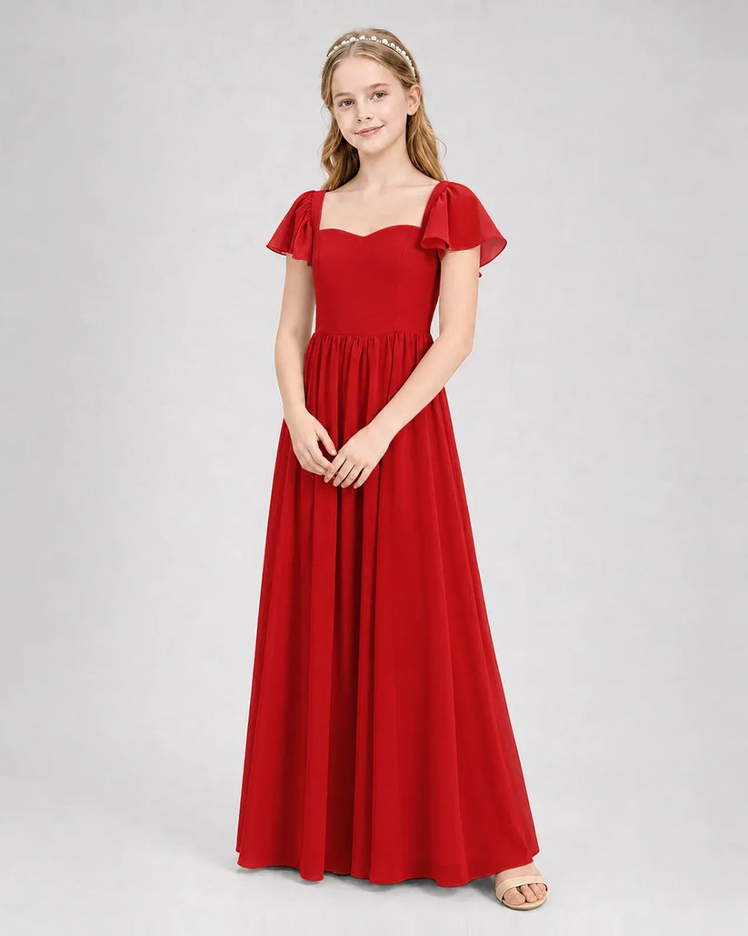 Red Chiffon A-line Junior Bridesmaid Dress Front View