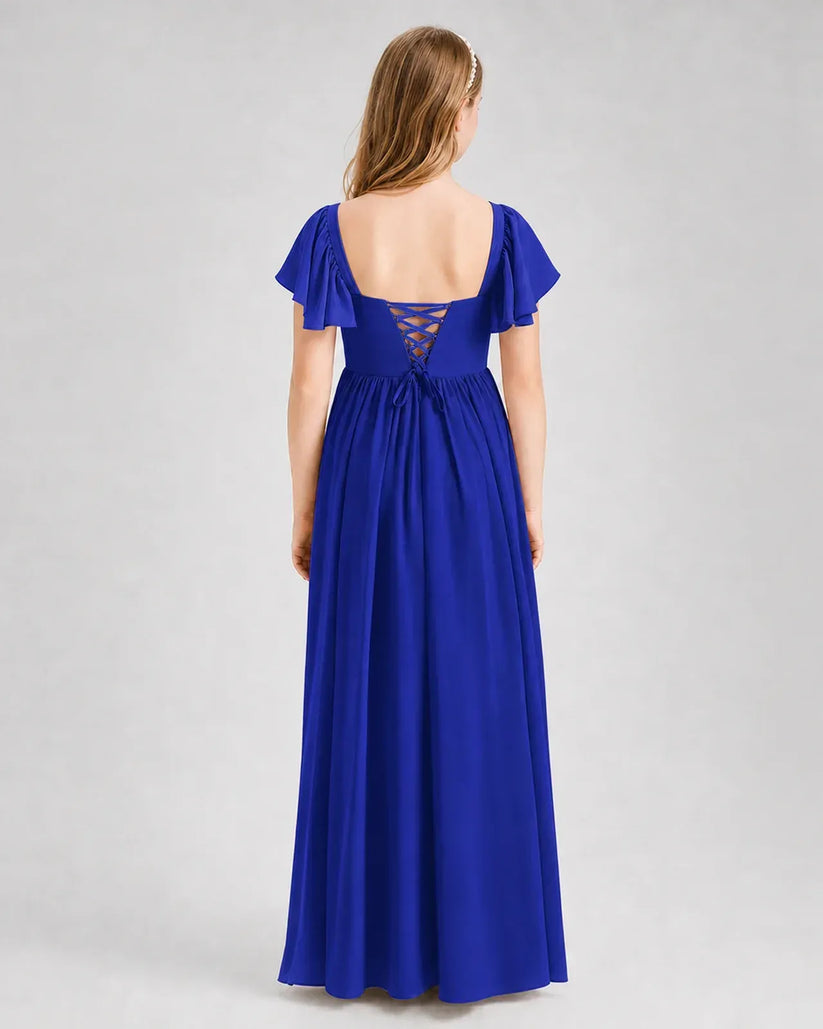 Royal Blue Chiffon A-line Junior Bridesmaid Dress Back View