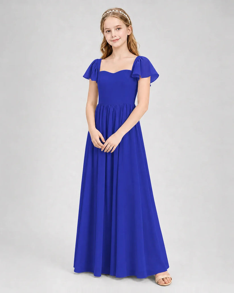 Royal Blue Chiffon A-line Junior Bridesmaid Dress Front View